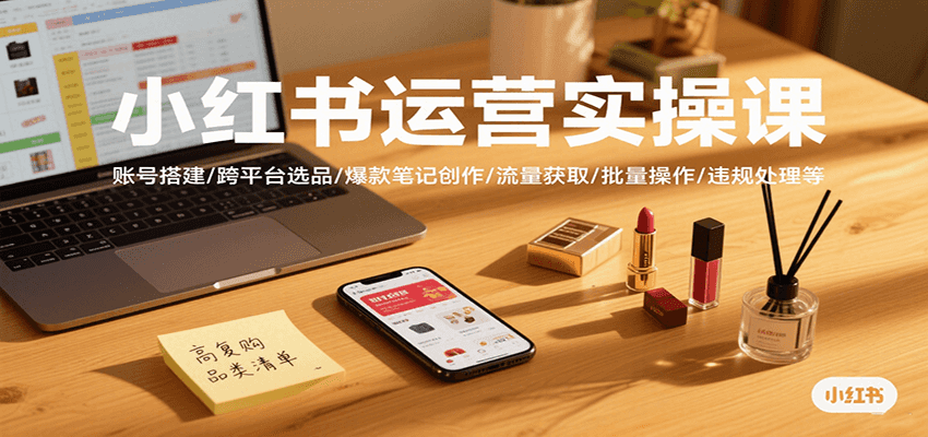 小红书运营实操课，账号搭建/跨平台选品/爆款笔记创作/流量获取/批量操作/违规处理等-创盈坊