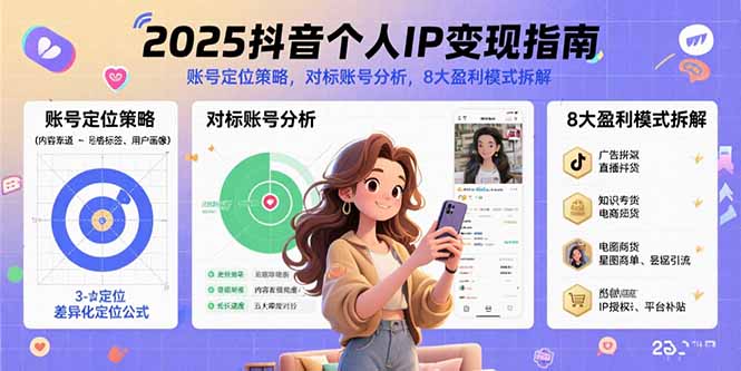 2025抖音个人IP变现指南，账号定位策略，对标账号分析，8大盈利模式拆解-创盈坊