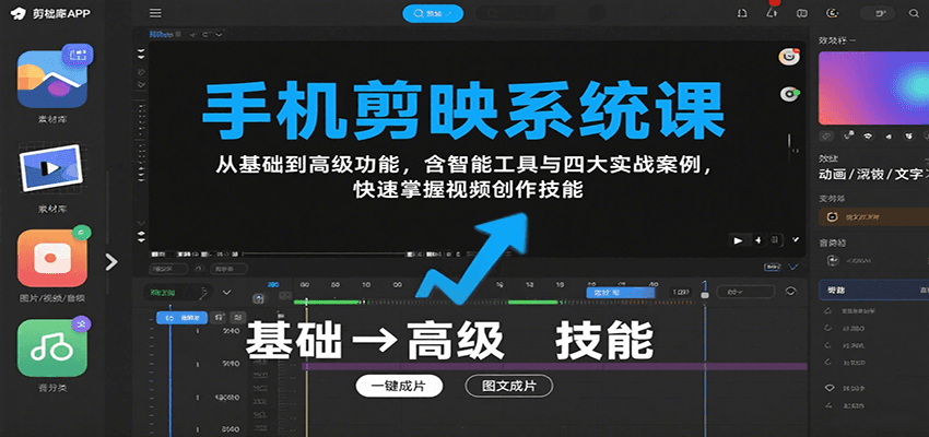手机剪映系统课，从基础到高级功能，含智能工具与四大实战案例，快速掌握视频创作技能-创盈坊