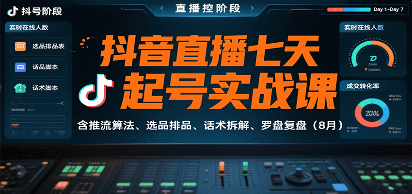 抖音直播七天起号实战课：含推流算法、选品排品、话术拆解、罗盘复盘(8月)-创盈坊