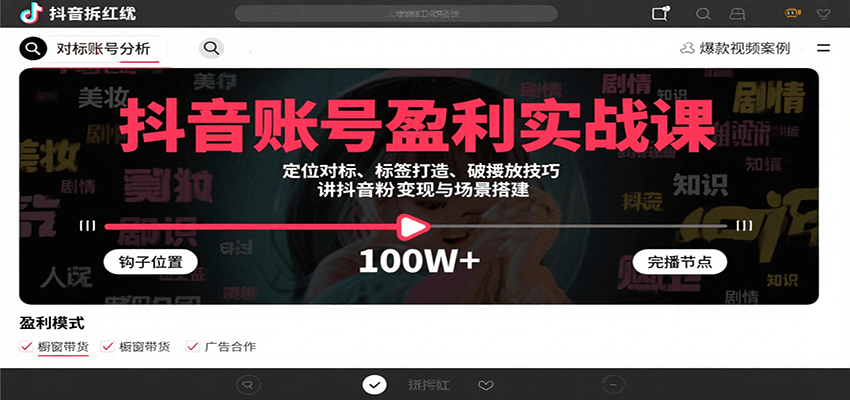 抖音账号盈利实战课，定位对标、标签打造、破播放技巧，讲涨粉变现与场景搭建-创盈坊
