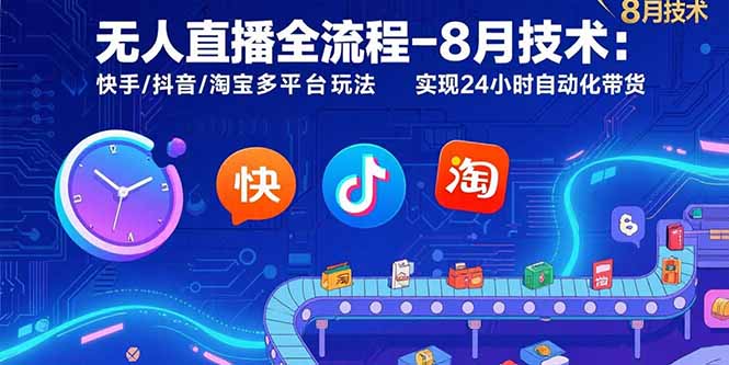 无人直播全流程-8月技术：快手/抖音/淘宝多平台玩法 实现24小时自动化带货-创盈坊