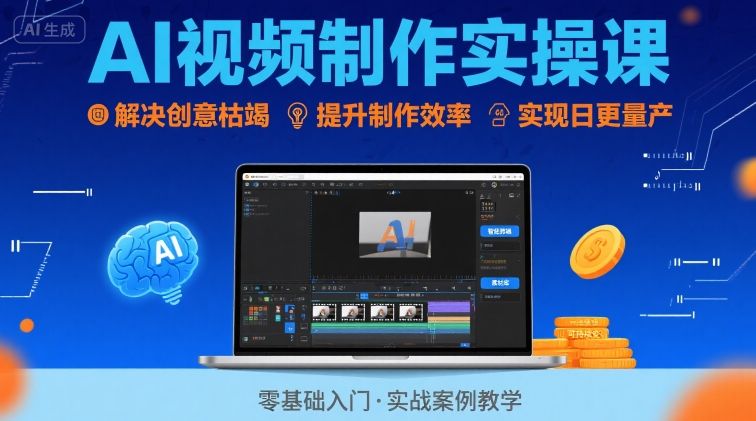 Ai视频制作实操课，解决创意枯竭、效率低下痛点，实现日更量产可持续变现-创盈坊
