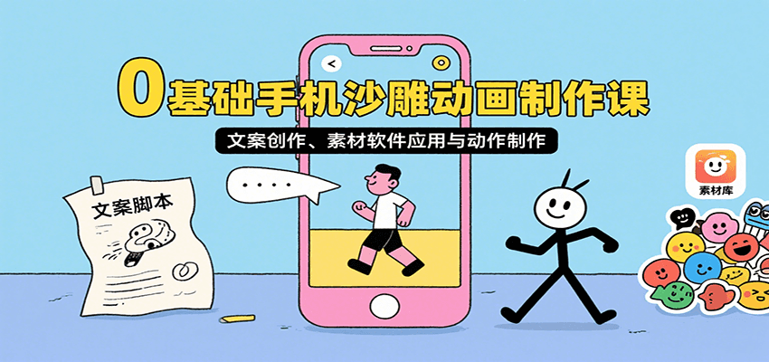 0基础手机沙雕动画制作课，文案创作、素材软件应用与动作制作-创盈坊