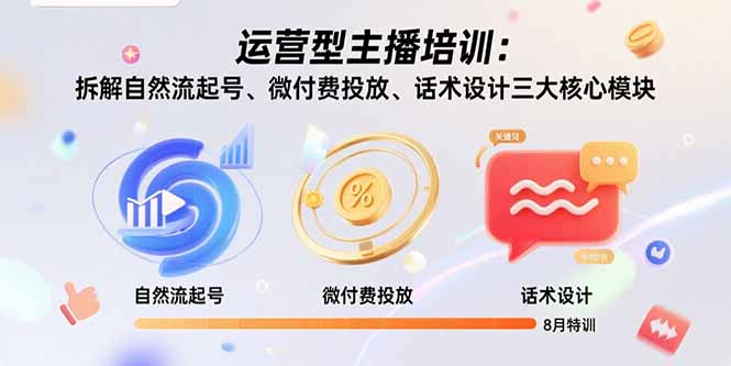 运营型主播培训：拆解自然流起号、微付费投放、话术设计三大核心模块-8月-创盈坊