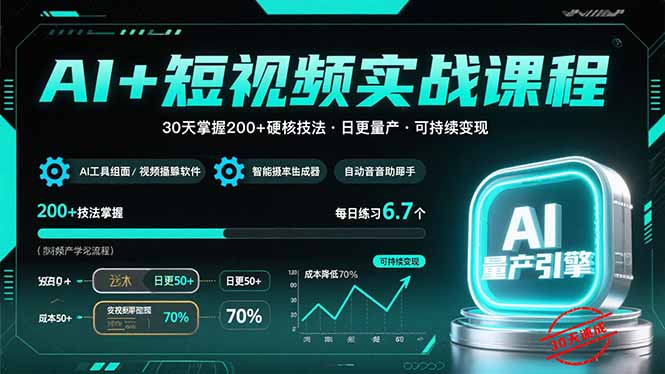 AI+短视频实战课程：30天掌握200+硬核技法，实现日更量产可持续变现-创盈坊