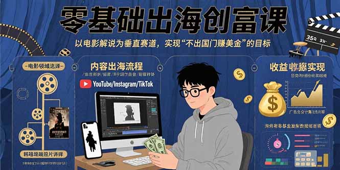 零基础出海创富课：以电影解说为垂直赛道，实现不出国门赚美金的目标-创盈坊