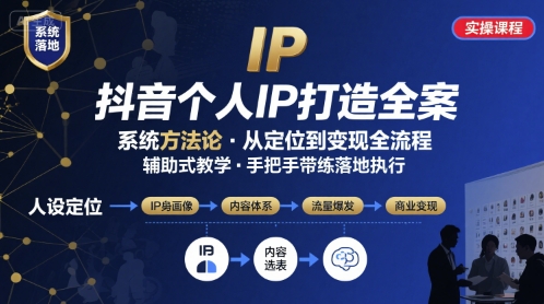 抖音个人IP系统落地实操大课，实操课程，辅助落地-创盈坊