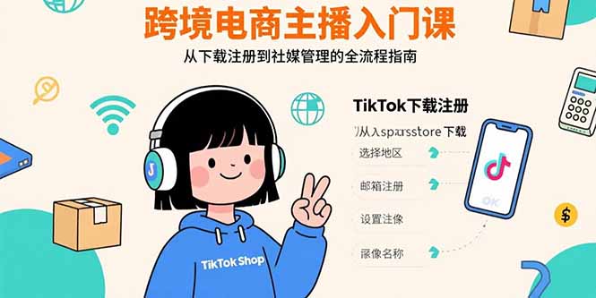 跨境电商主播入门课，TikTok下载注册，支付工具配置，社媒账号管理全流程-创盈坊